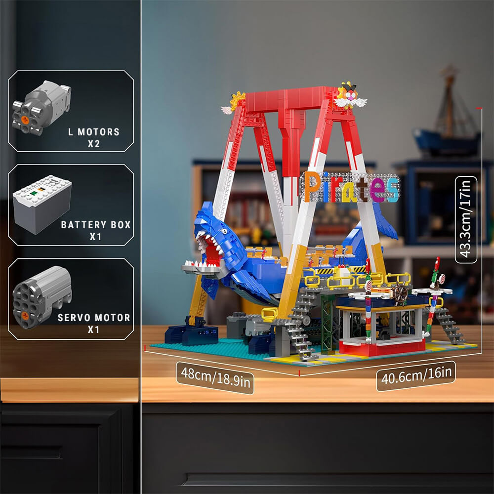 Motorized Shark Swing Ride - Building Blocks Set | Power Brickz