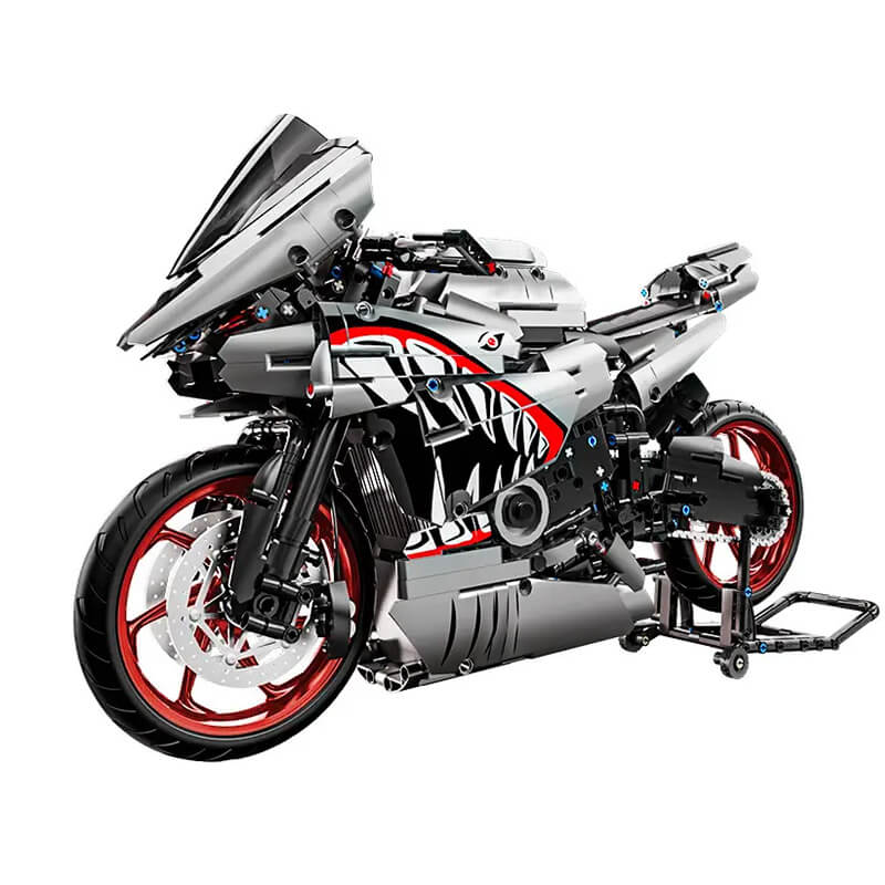 Gunmetal Shark Japanese Sportbike – brick-built display model made from building blocks