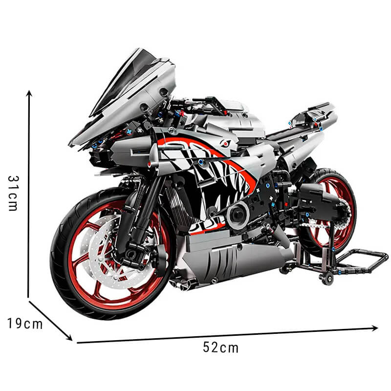 Gunmetal Shark Japanese Sportbike – brick-built display model made from building blocks