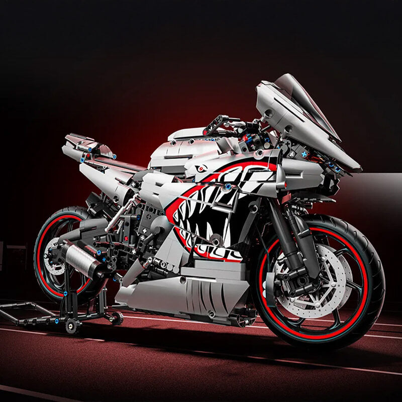 Gunmetal Shark Japanese Sportbike – brick-built display model made from building blocks