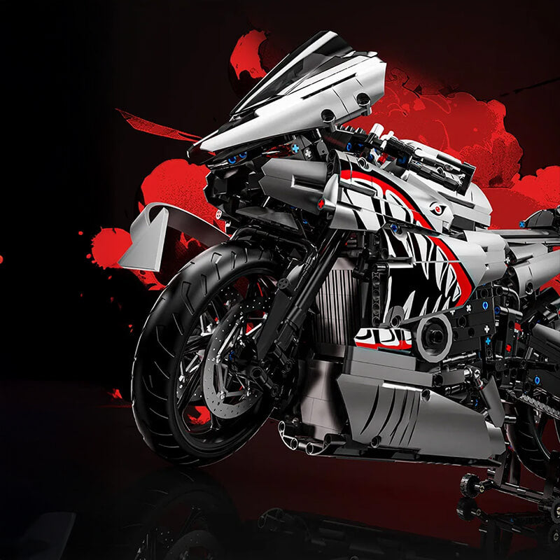 Gunmetal Shark Japanese Sportbike – brick-built display model made from building blocks