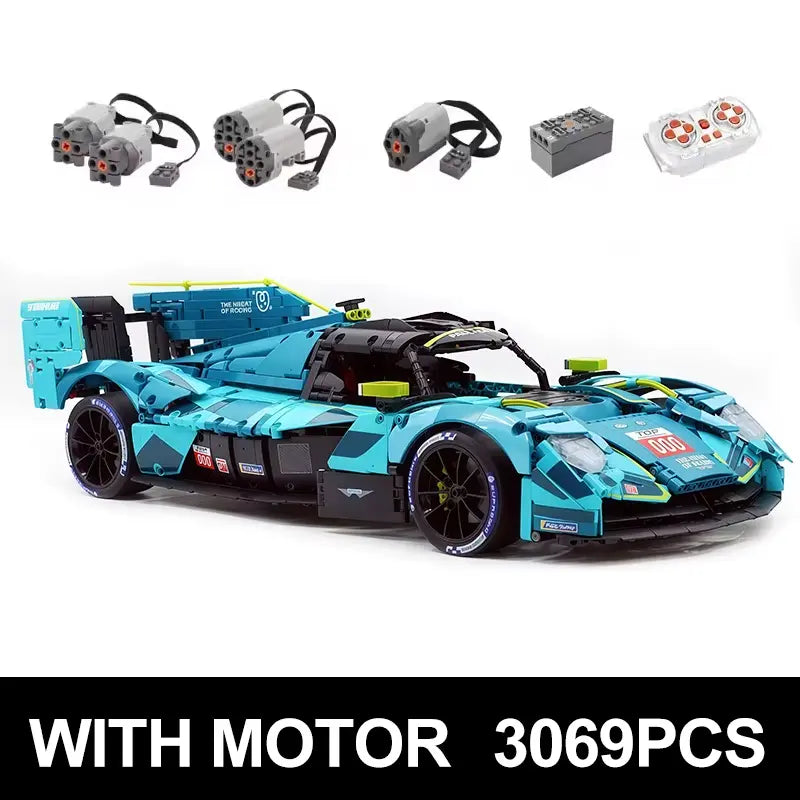 Valkyrie Racer Prototype Le Mans building blocks set 3069 pieces – 59.2 cm electric teal LMP hypercar with race livery number 000 – Power Brickz