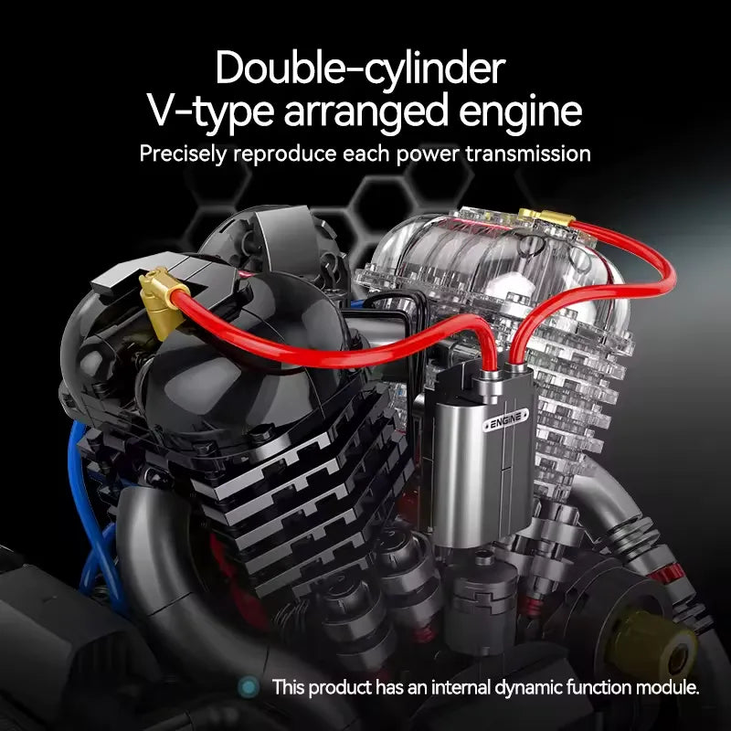 American Motorcycle V-Twin Engine – brick-built display model made from building blocks