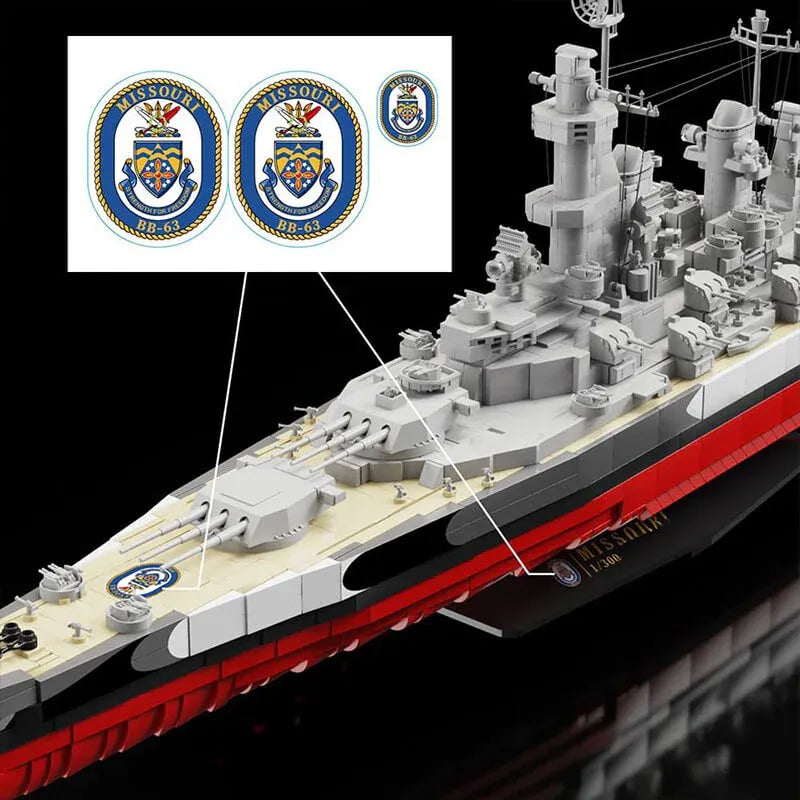 The USS Missouri BB-63 Battleship – brick-built display model made from building blocks