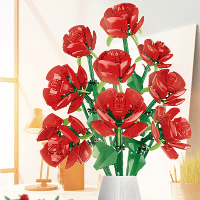 Bouquet of Nine Red Roses - Building Set | Power Brickz