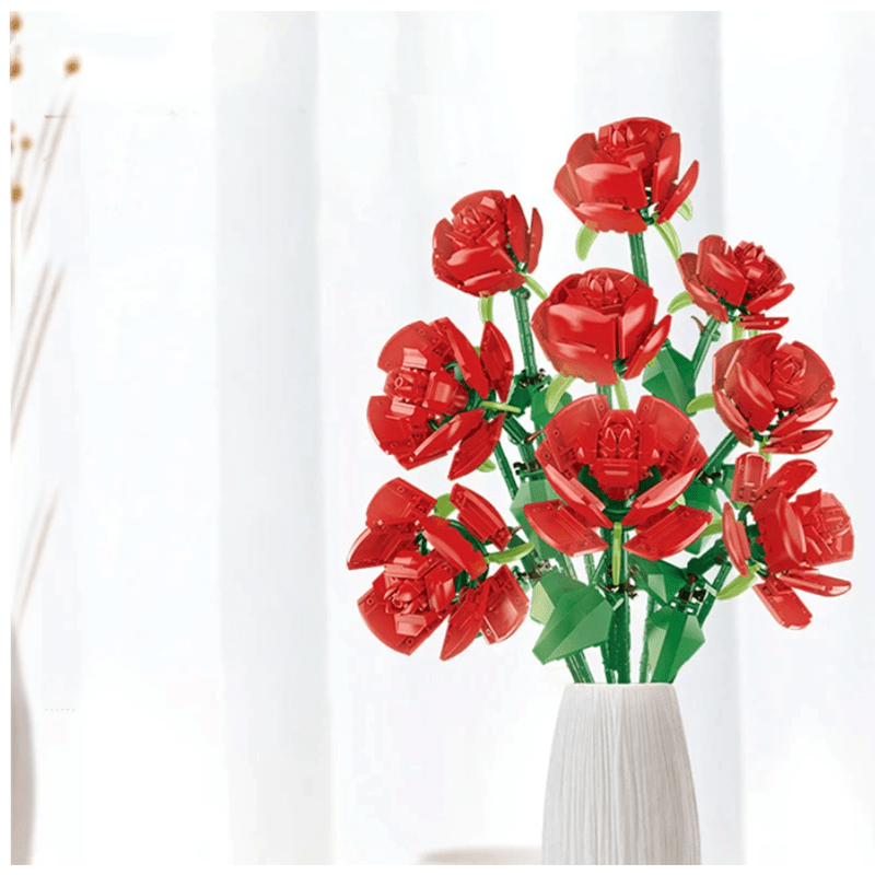 Bouquet of Nine Red Roses - Building Set | Power Brickz