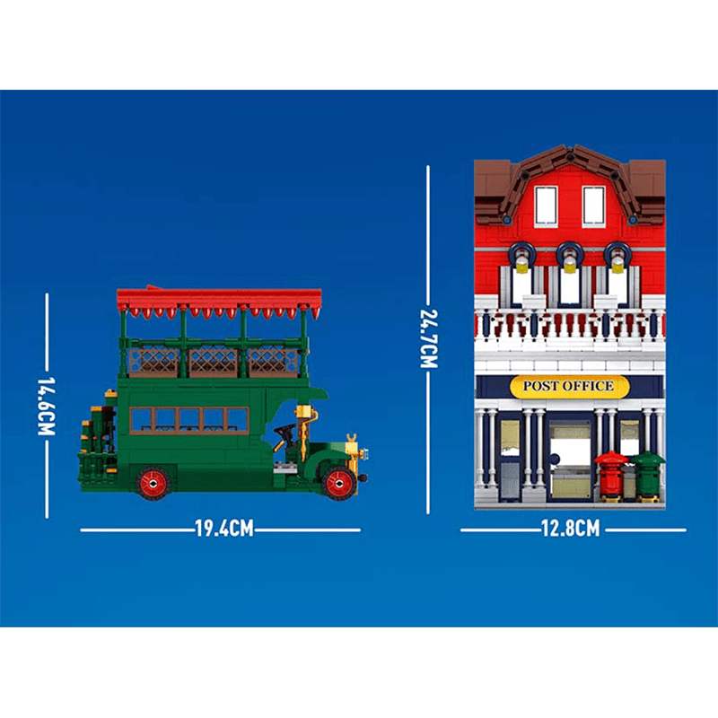 British Post Office with Bus - Building Set | Power Brickz