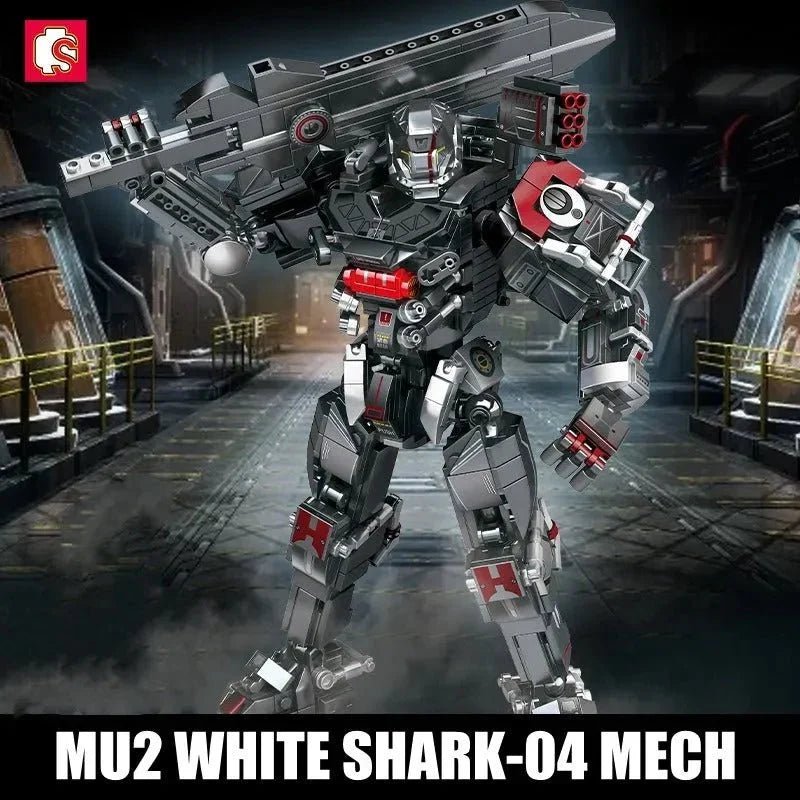 Heavy Duty Mecha Robot MU2 White Shark Bricks Toy | 802pcs - Power Brickz