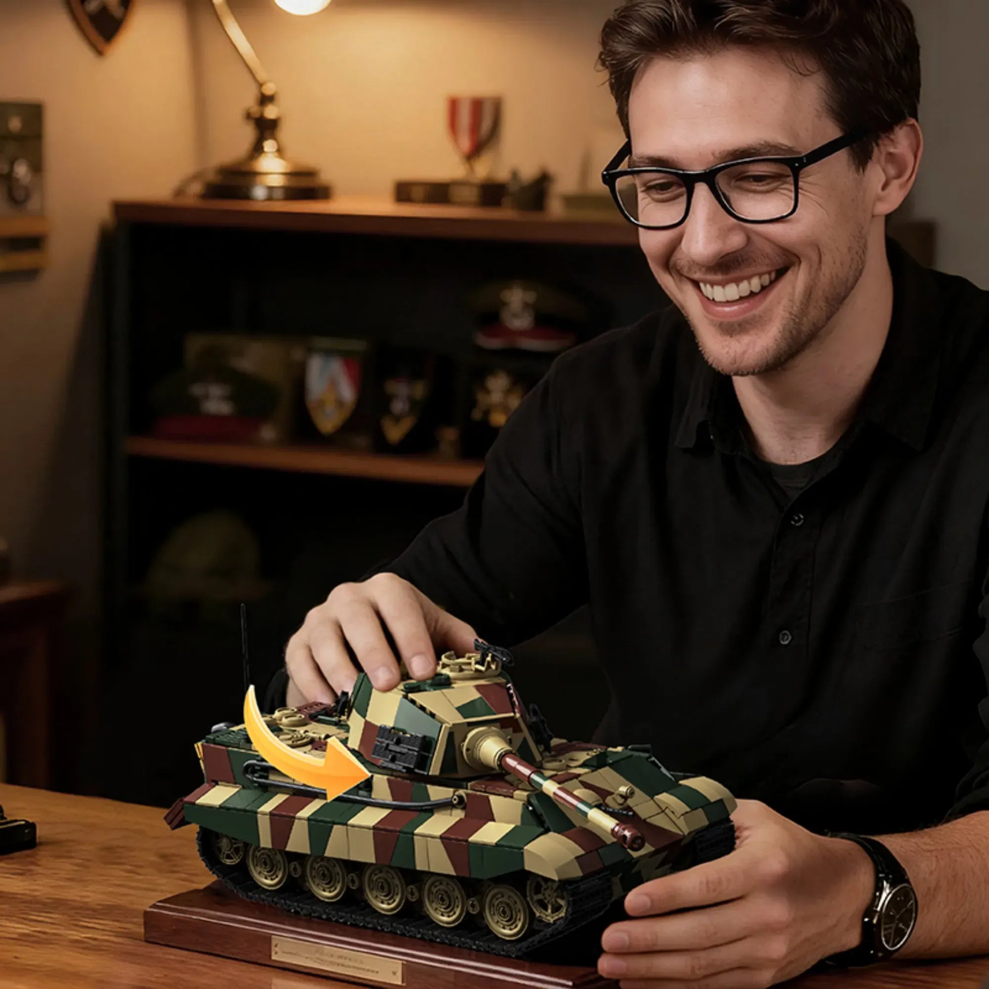 Tiger II King Tiger building blocks set 1780 pieces – 36.6 cm WWII heavy tank with three-tone camouflage, rotating turret and individual track links – Power Brickz