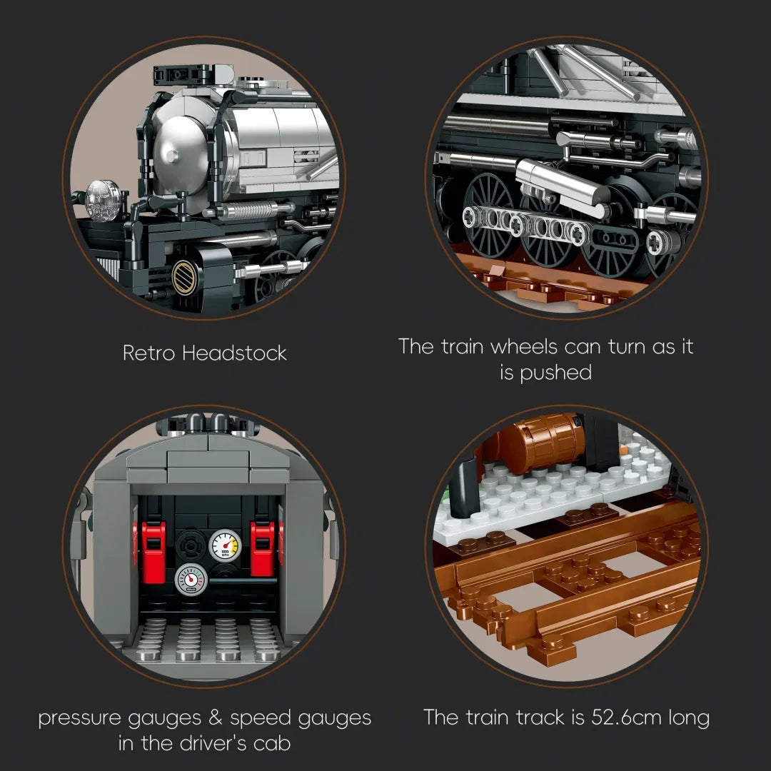 Union Pacific Big Boy 4012 steam train building blocks set 1277 pieces – 52.6 cm brick-built locomotive with Waiting Hall station diorama on track base – Power Brickz