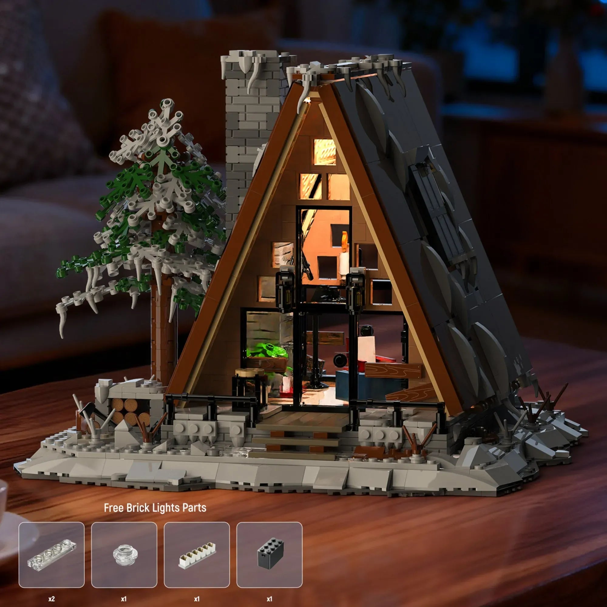 A-Frame Snow Cabin made from building blocks