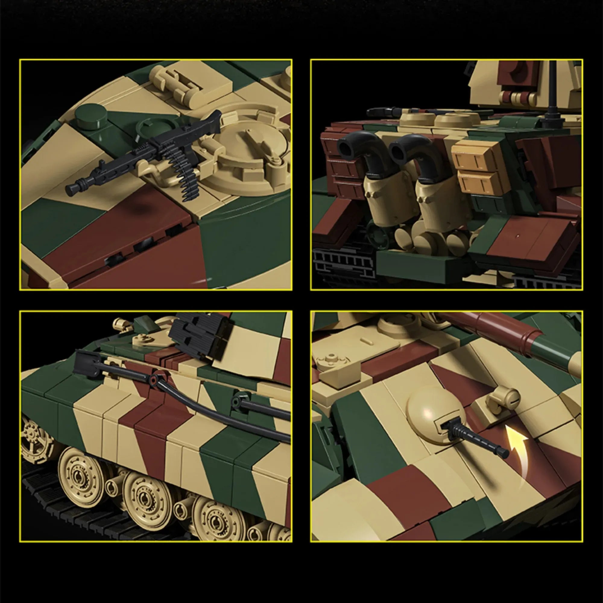Tiger II King Tiger building blocks set 1780 pieces – 36.6 cm WWII heavy tank with three-tone camouflage, rotating turret and individual track links – Power Brickz