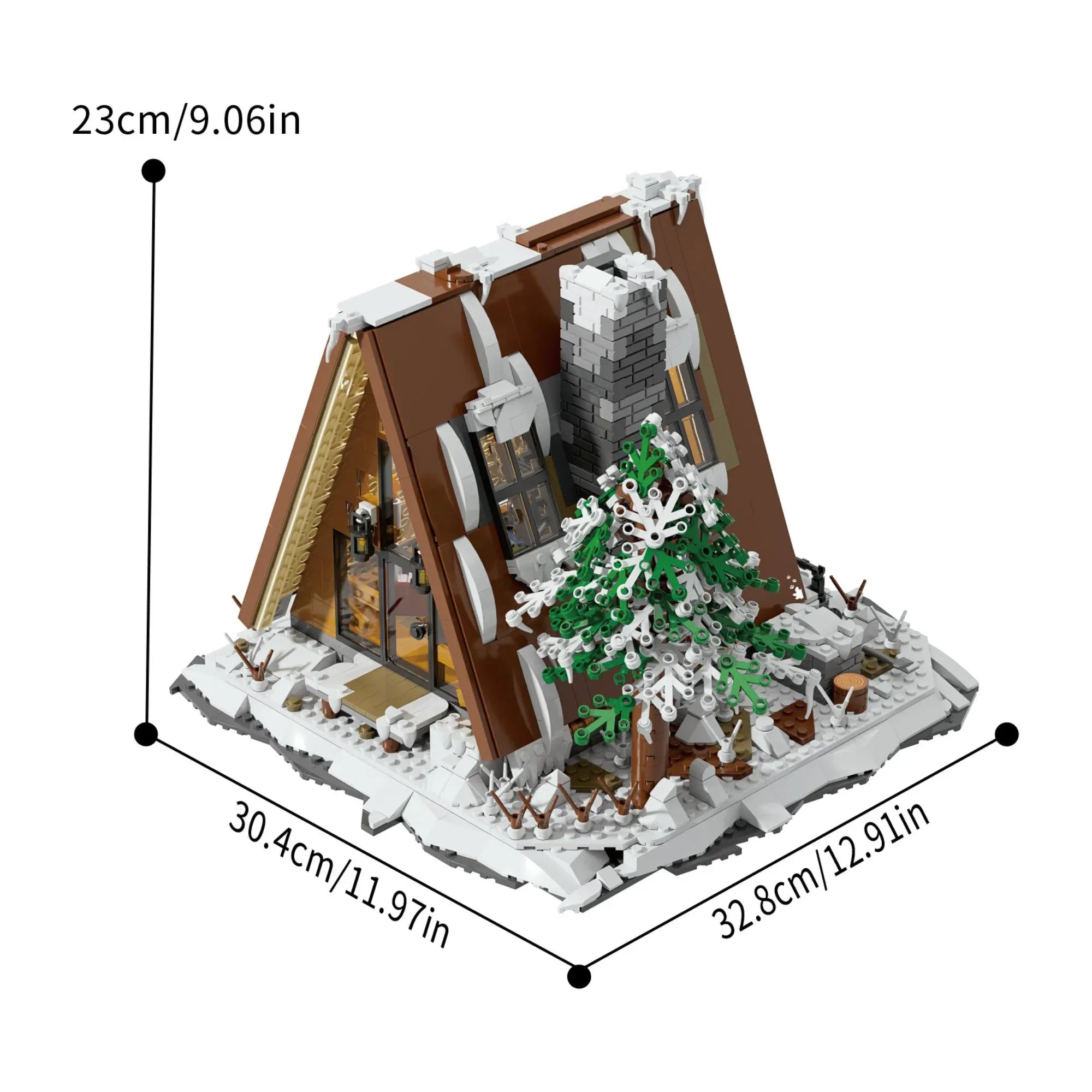 A-Frame Snow Cabin made from building blocks