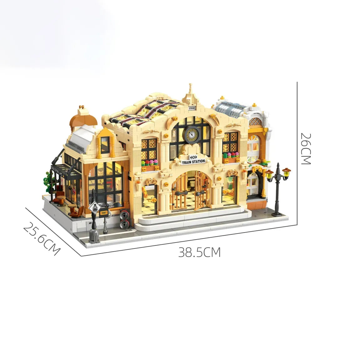 The Vintage Steam Train Station made from building blocks