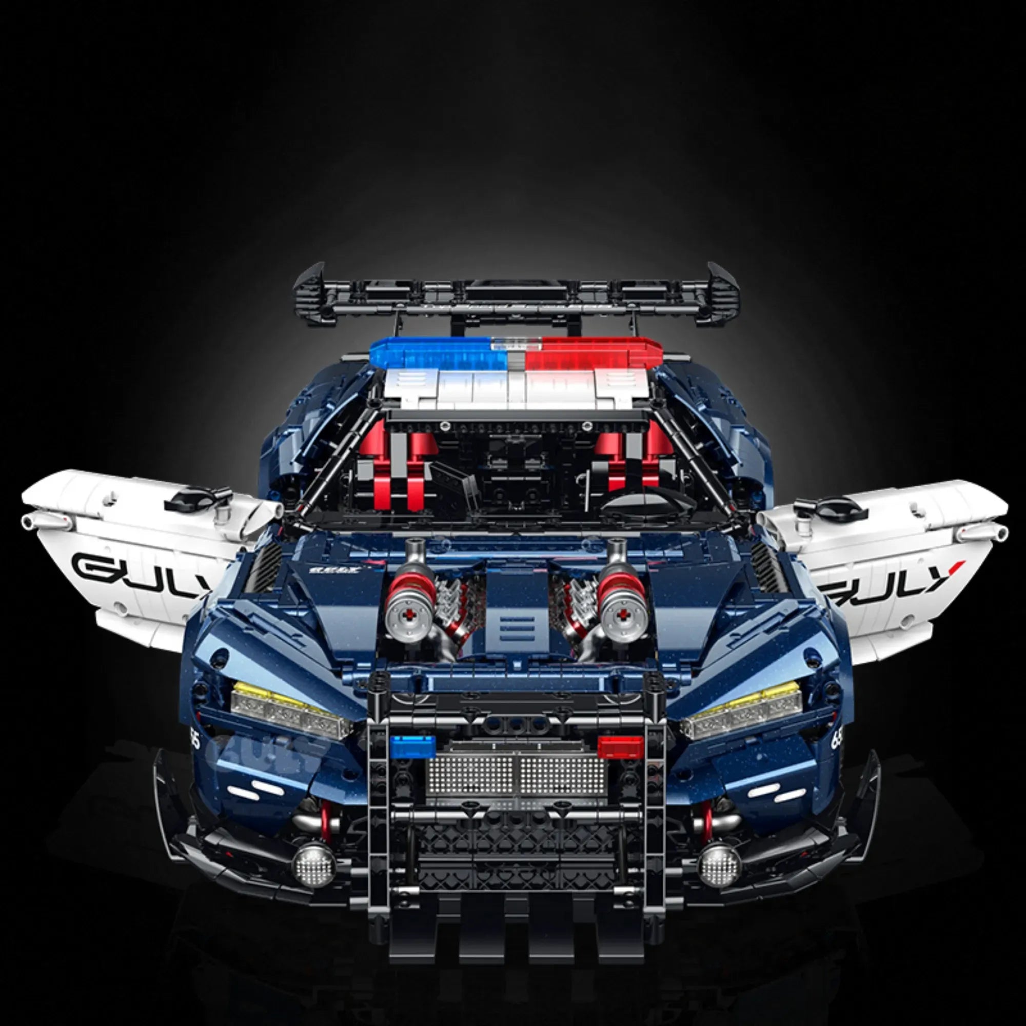 Turbocharged Mustang Police Car building blocks set 3975 pieces – 60 cm 1:8 scale wide-body police interceptor with LED light bar and push bumper – Power Brickz