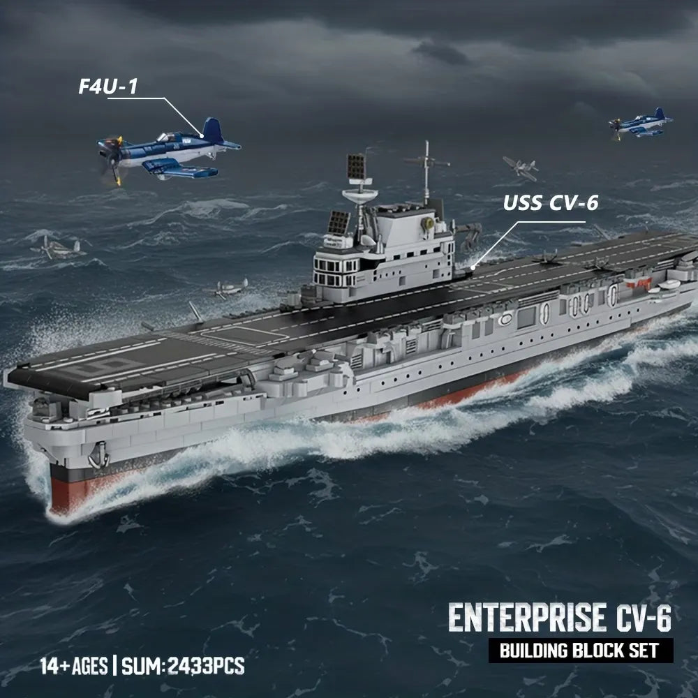 The USS CV-6 Enterprise Battleship made from building blocks