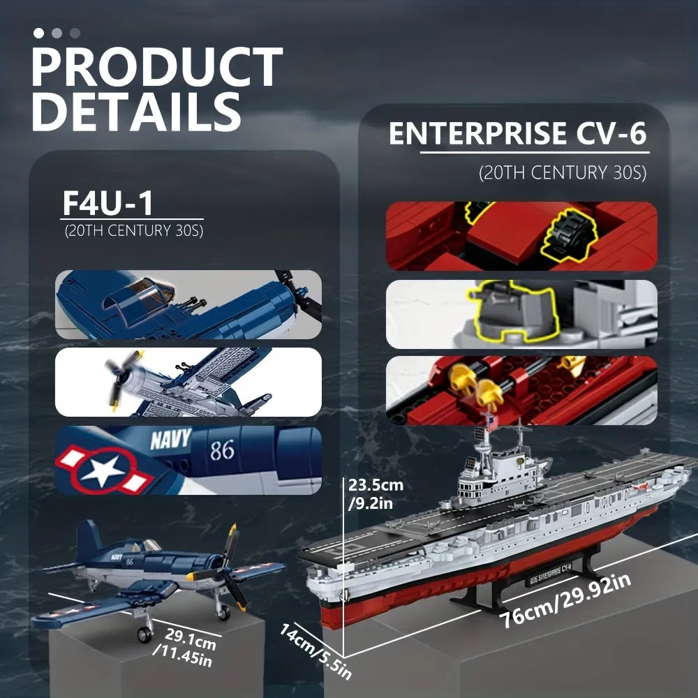 The USS CV-6 Enterprise Battleship made from building blocks