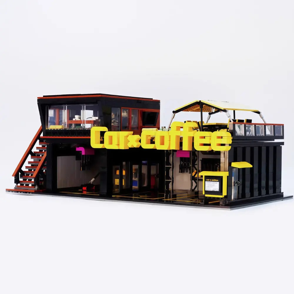 The Coffee Car Repair Club brick-built display model made from building blocks