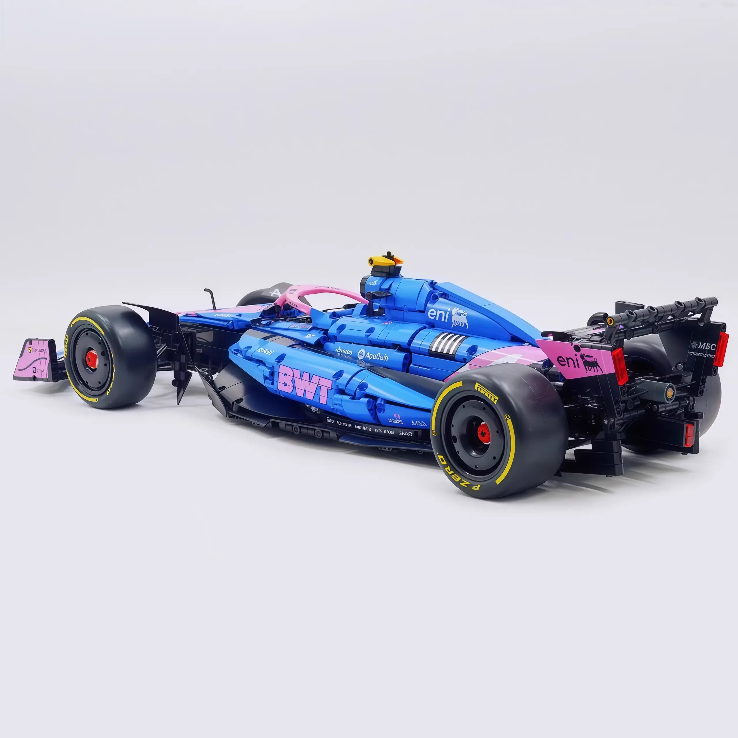 Alpine A525 BWT F1 building blocks kit rear three-quarter view — complete 2173 piece Formula 1 model | Power Brickz