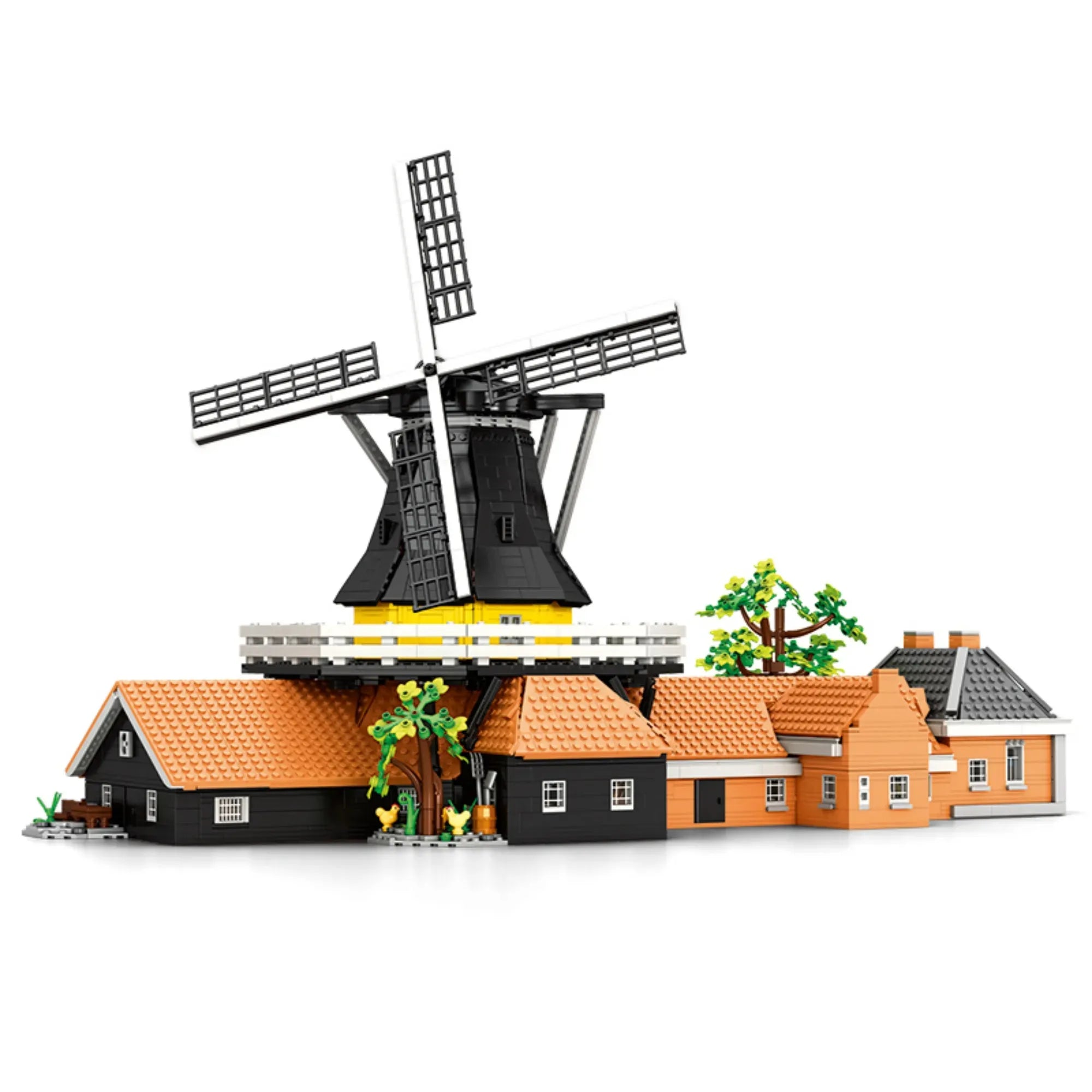 Dutch Windmill building blocks set 4801 pieces – 72.7 cm estate with rotating four-sail mill, baking kitchen barn and riverside cottage – Power Brickz