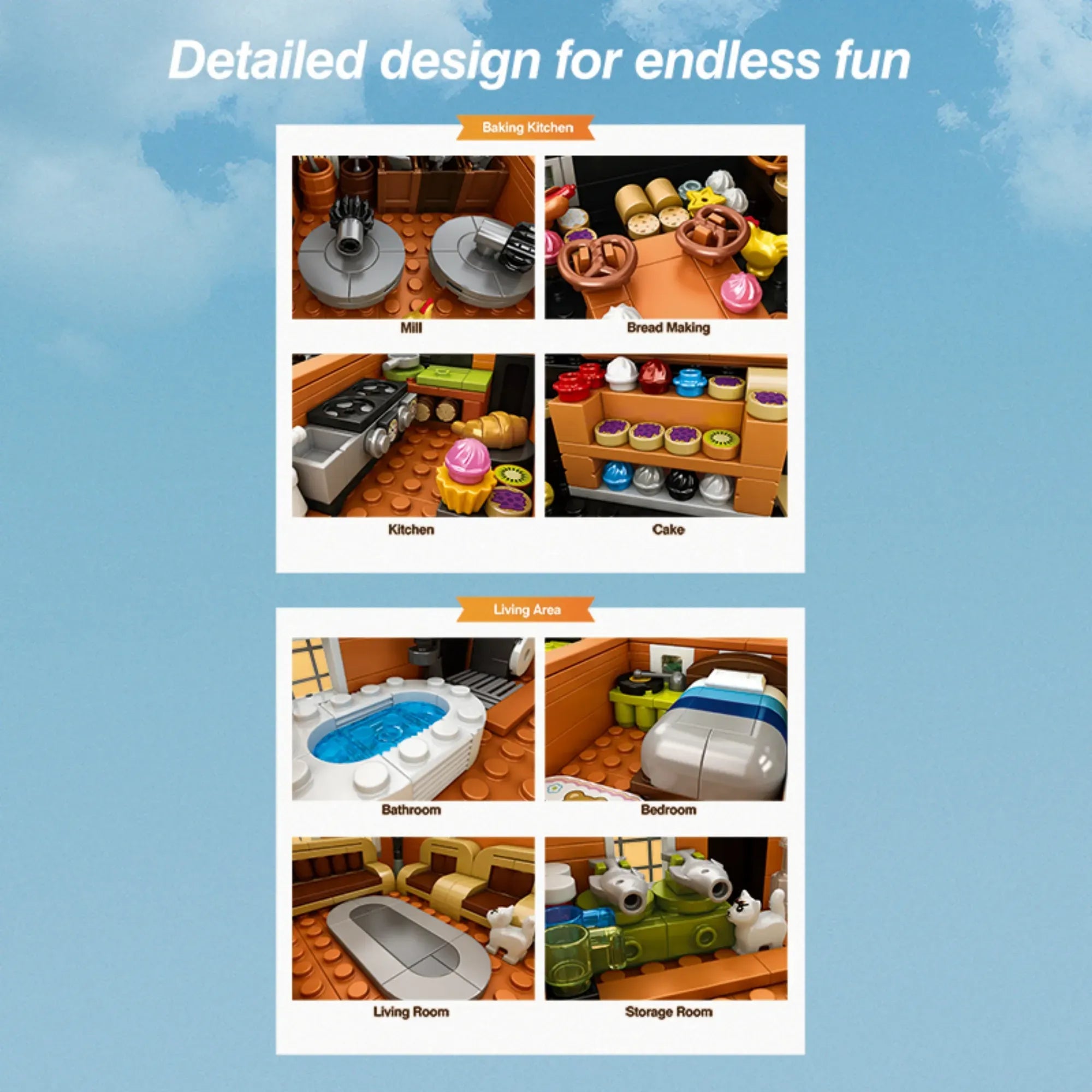 Dutch Windmill building blocks set 4801 pieces – 72.7 cm estate with rotating four-sail mill, baking kitchen barn and riverside cottage – Power Brickz