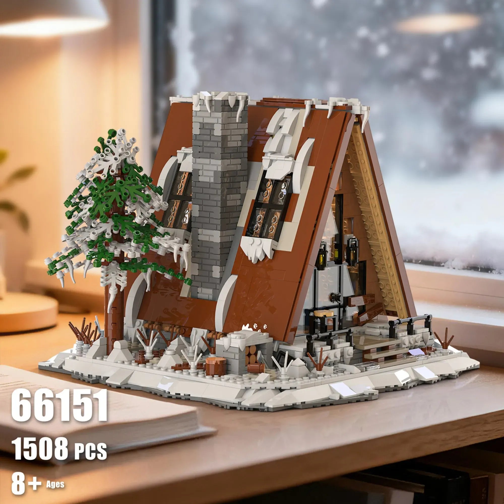 A-Frame Snow Cabin made from building blocks