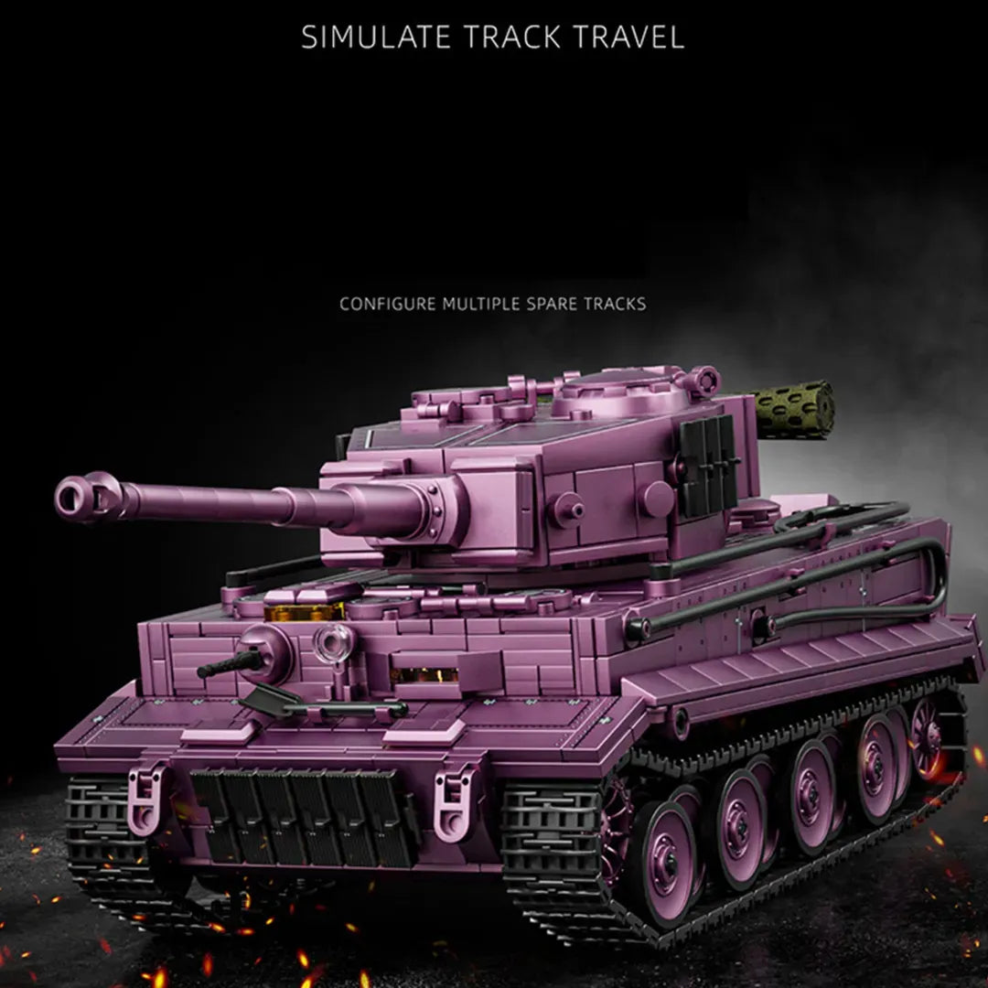 iger Heavy Tank building blocks set dimensions 32.5 x 13.5 x 12 cm – 1668-piece brick-built Tiger I model in deep mauve – Power Brickz