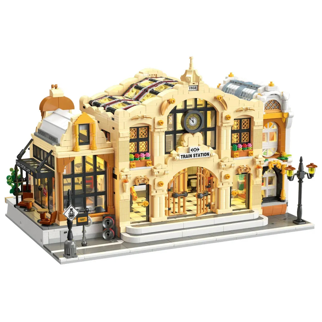 The Vintage Steam Train Station Architecture Building Blocks – 3,220 pieces – architectural display model