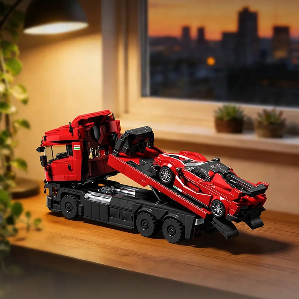 Italian Supercar Trailer Set made from Building Blocks Kit