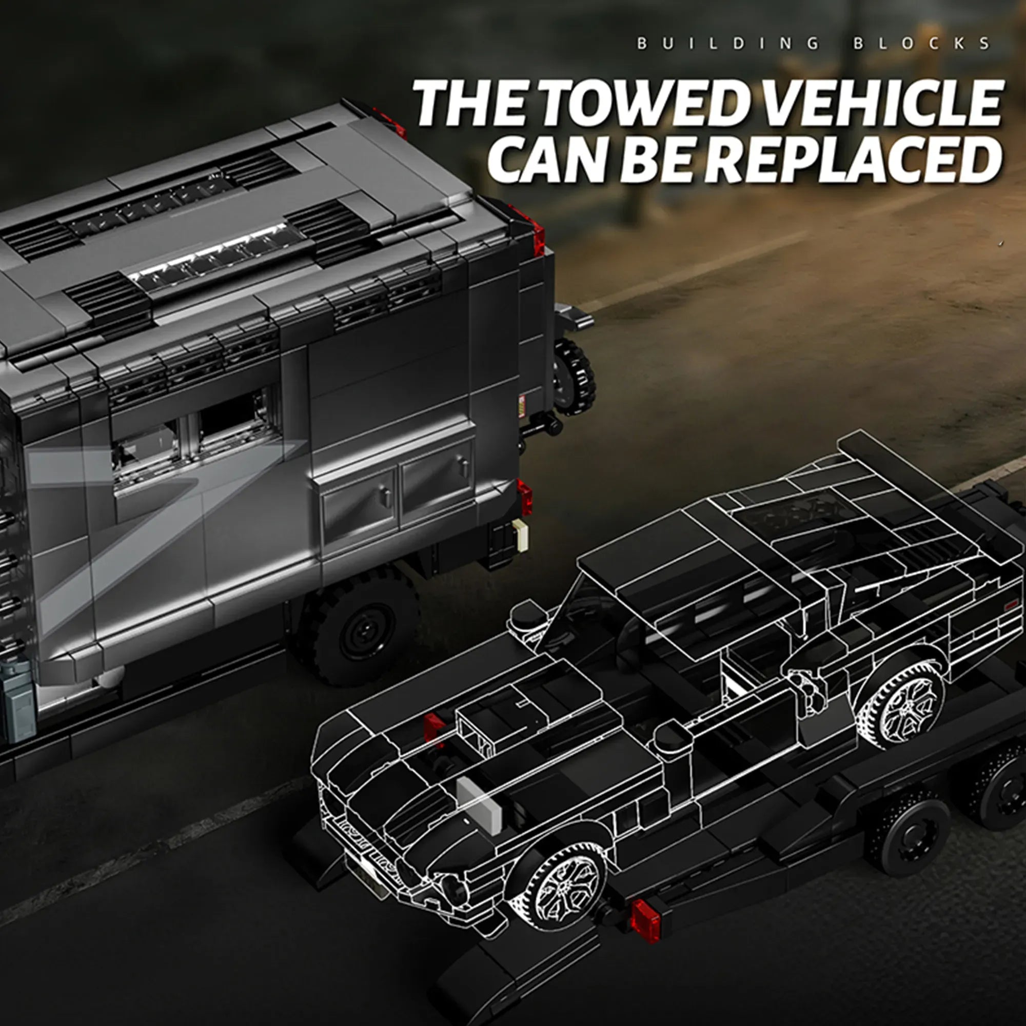 Unimog RV + Muscle Car Set made from Building Blocks