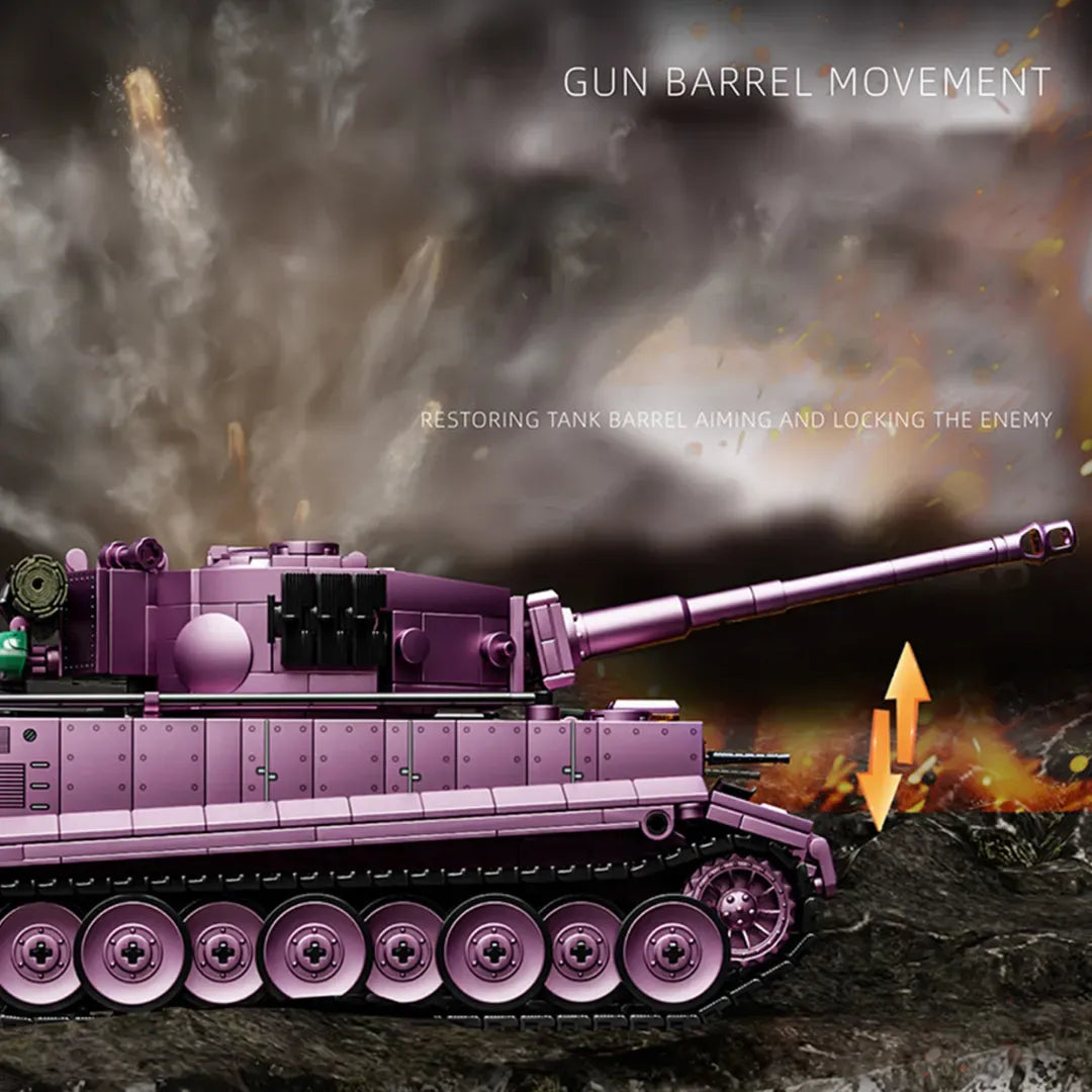 iger Heavy Tank building blocks set dimensions 32.5 x 13.5 x 12 cm – 1668-piece brick-built Tiger I model in deep mauve – Power Brickz