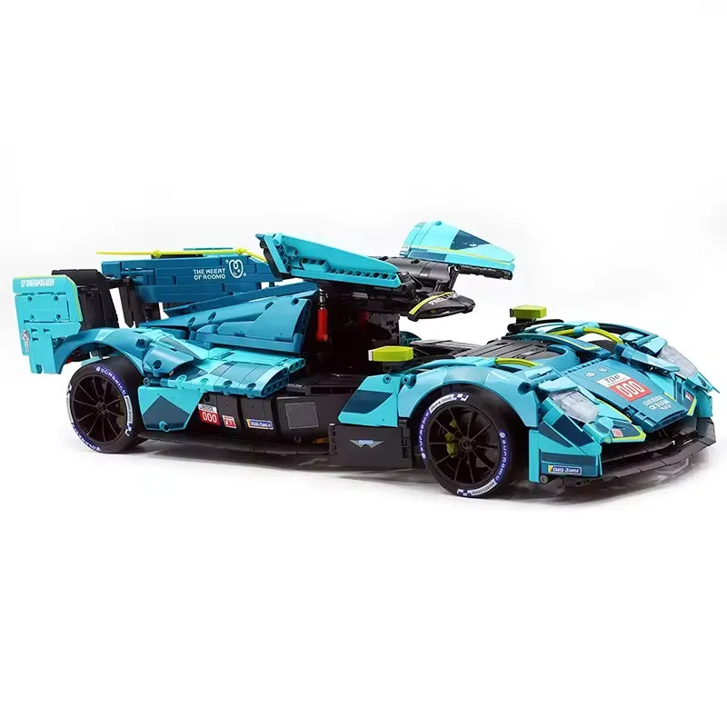 Valkyrie Racer Prototype Le Mans building blocks set 3069 pieces – 59.2 cm electric teal LMP hypercar with race livery number 000 – Power Brickz