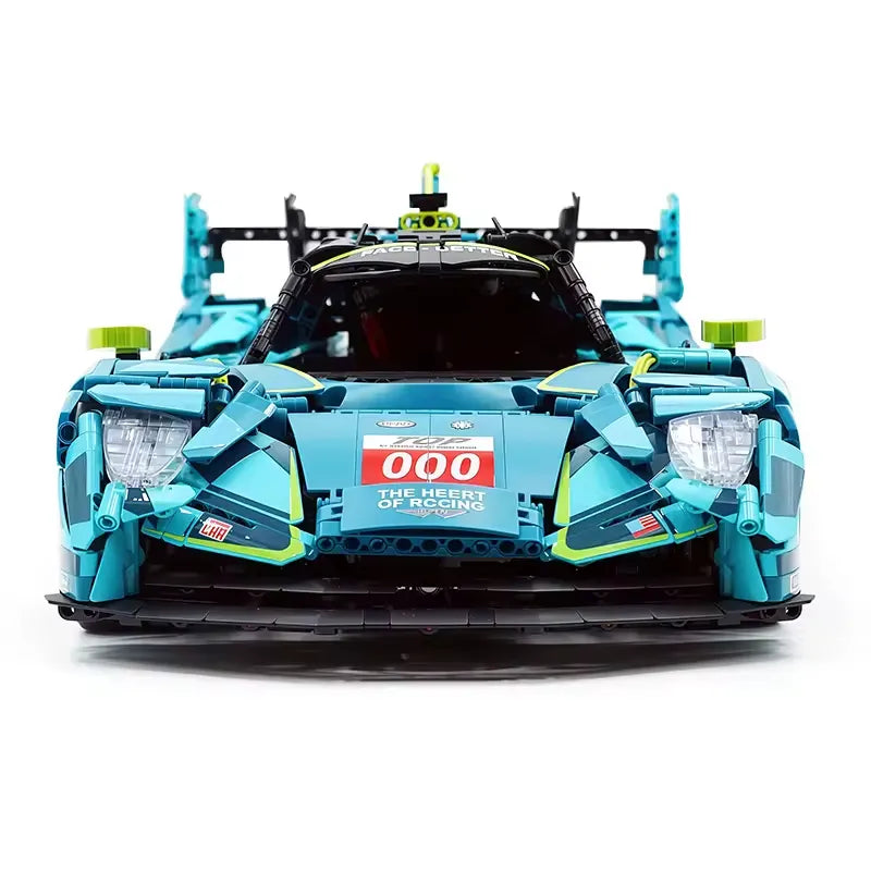 Valkyrie Racer Prototype Le Mans building blocks set 3069 pieces – 59.2 cm electric teal LMP hypercar with race livery number 000 – Power Brickz
