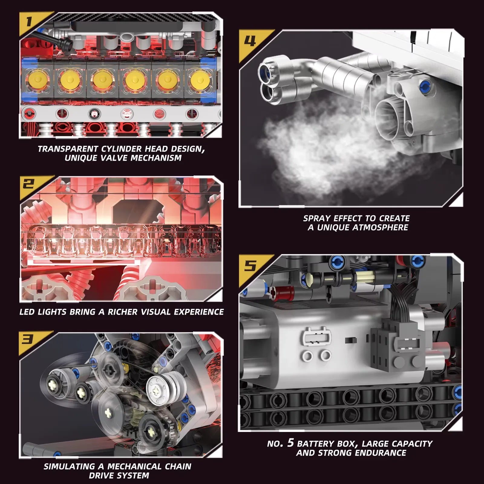 Motorized Italian V12 Powertrain made from Building Blocks Kit