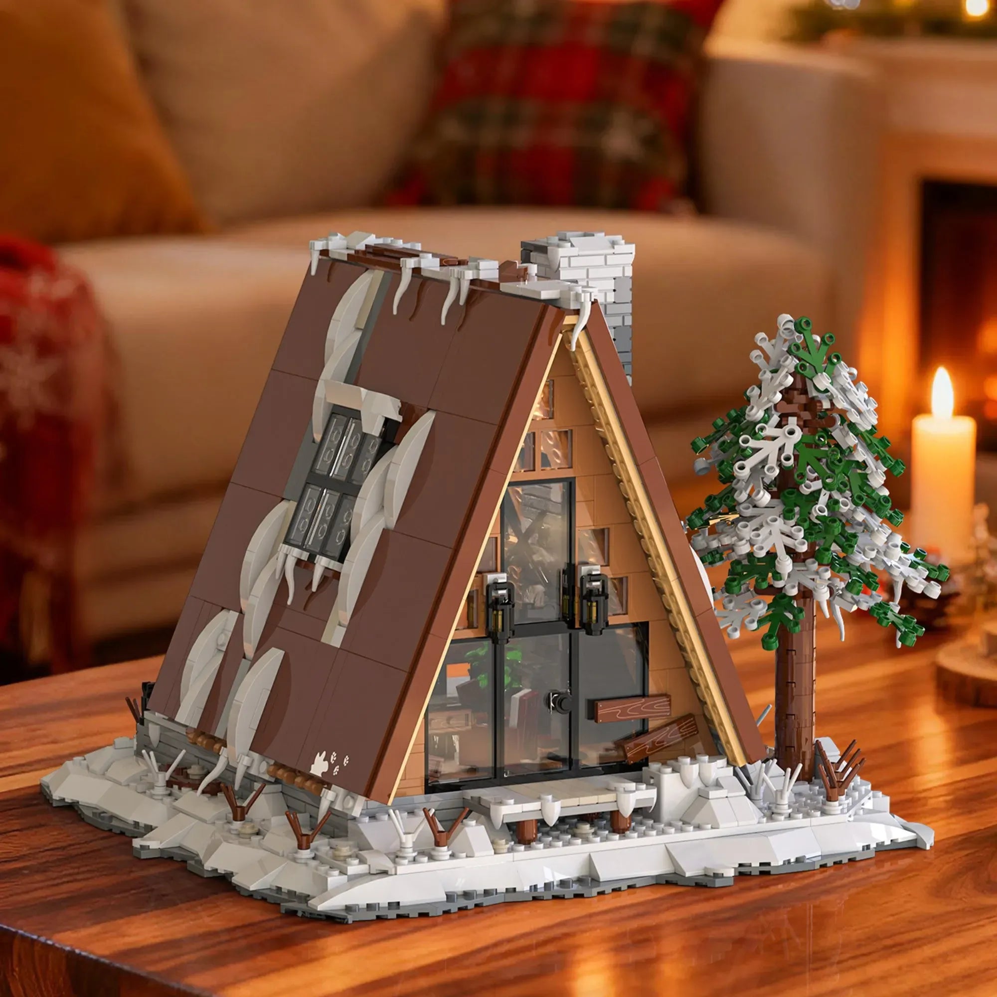 A-Frame Snow Cabin made from building blocks