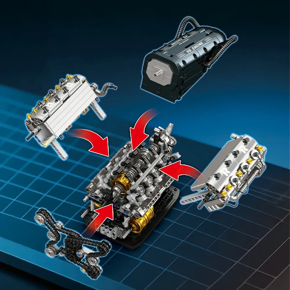 V6 Hybrid Technic Engine made from Building Blocks Kit