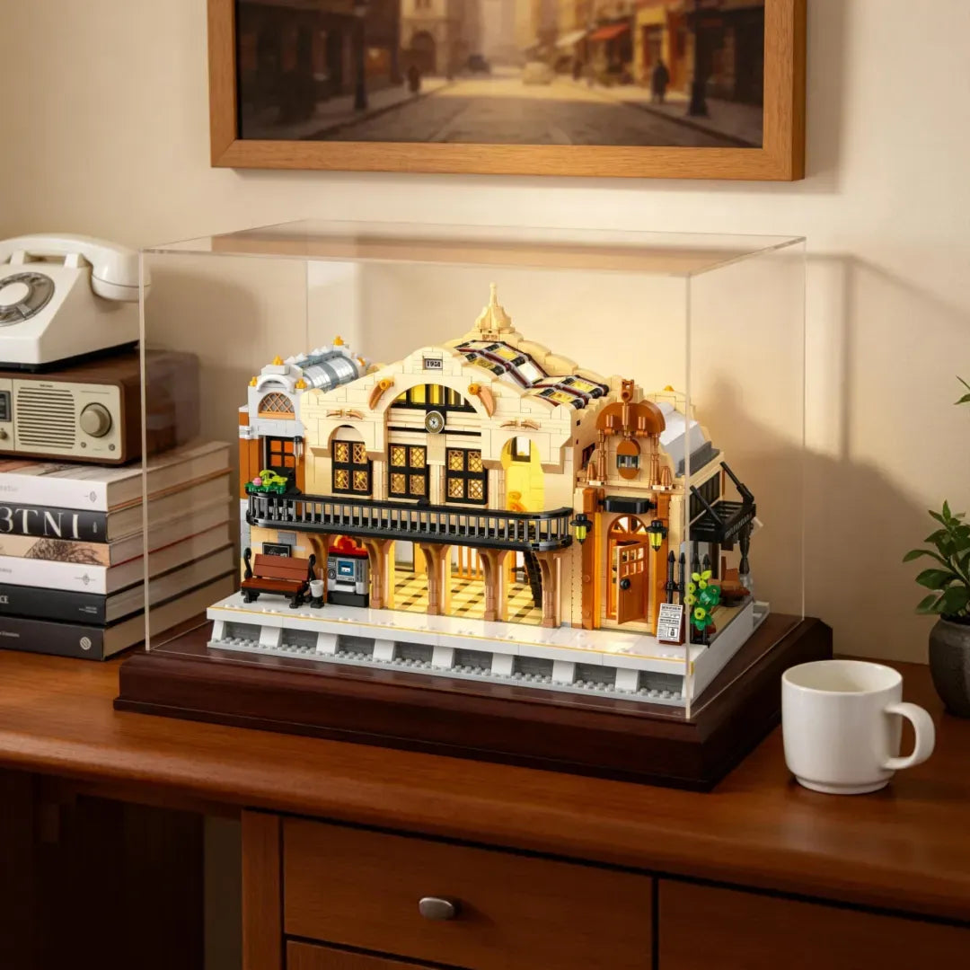 The Vintage Steam Train Station made from building blocks