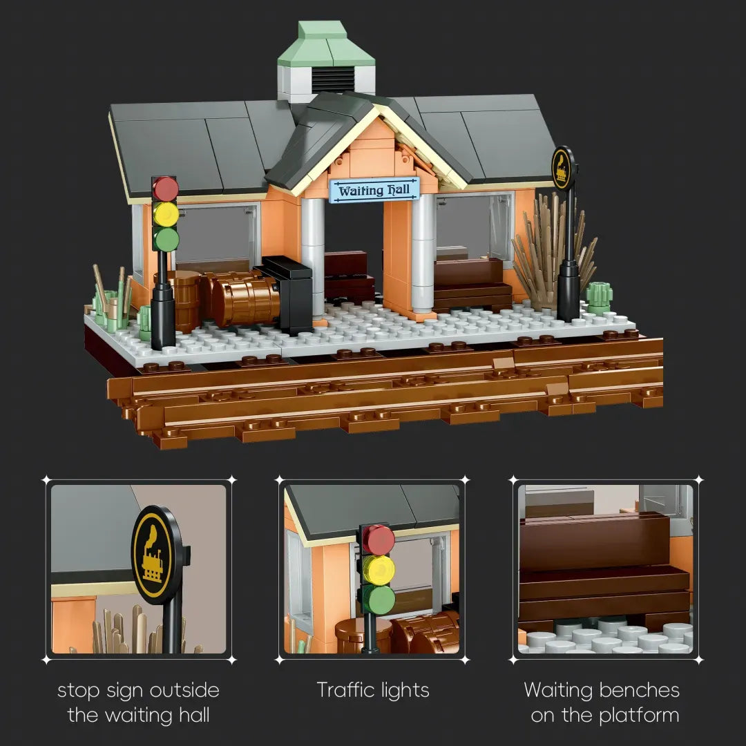 Union Pacific Big Boy 4012 steam train building blocks set 1277 pieces – 52.6 cm brick-built locomotive with Waiting Hall station diorama on track base – Power Brickz