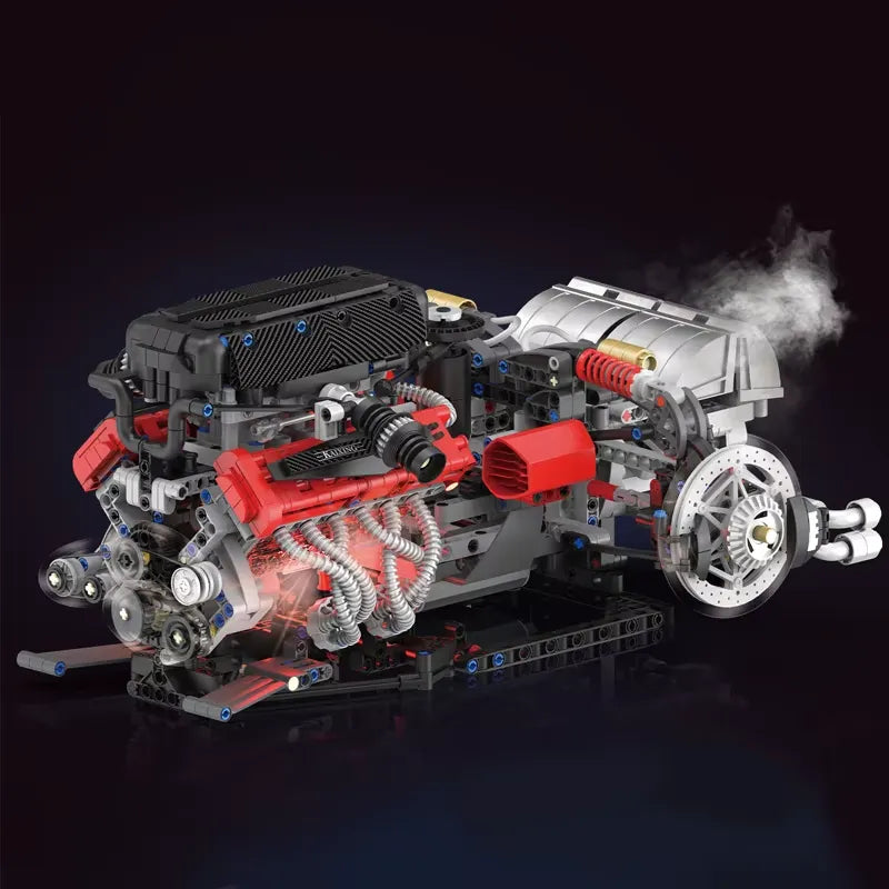 Motorized Italian V12 Powertrain made from Building Blocks Kit