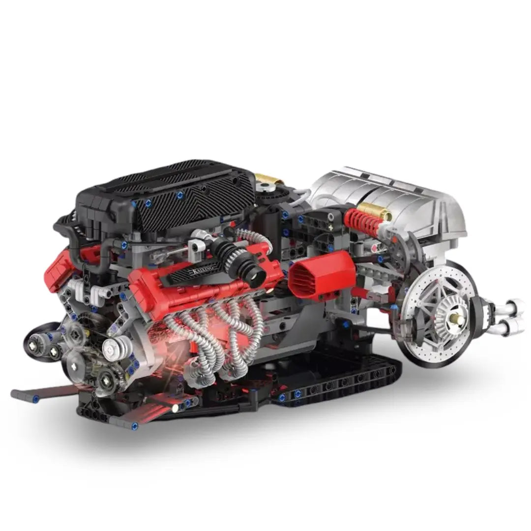 Motorized Italian V12 Powertrain made from Building Blocks Kit