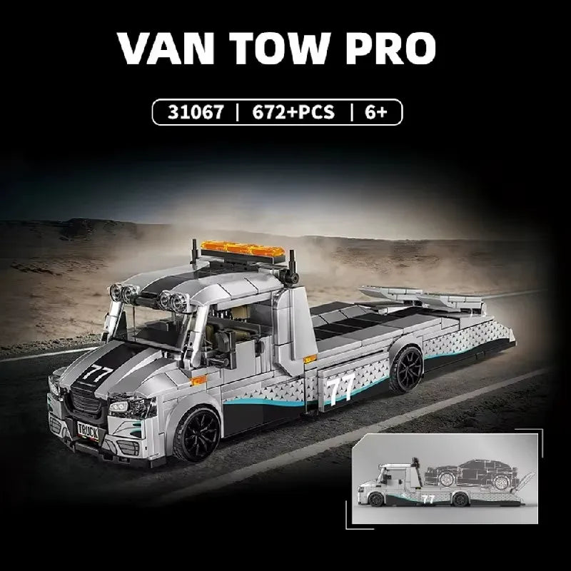 Tow Truck With Trailer made from Building Blocks Kit