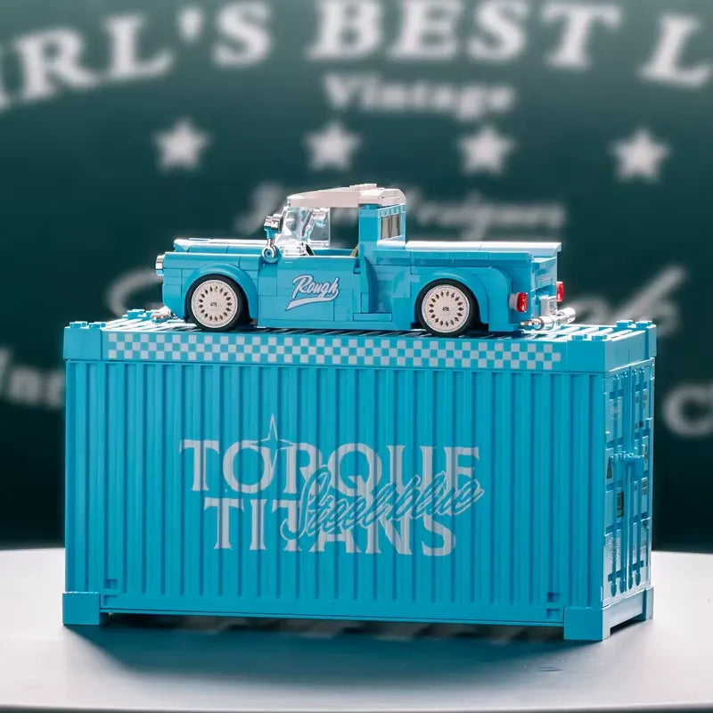 Steel Blue Pickup – brick-built display model made from building blocks