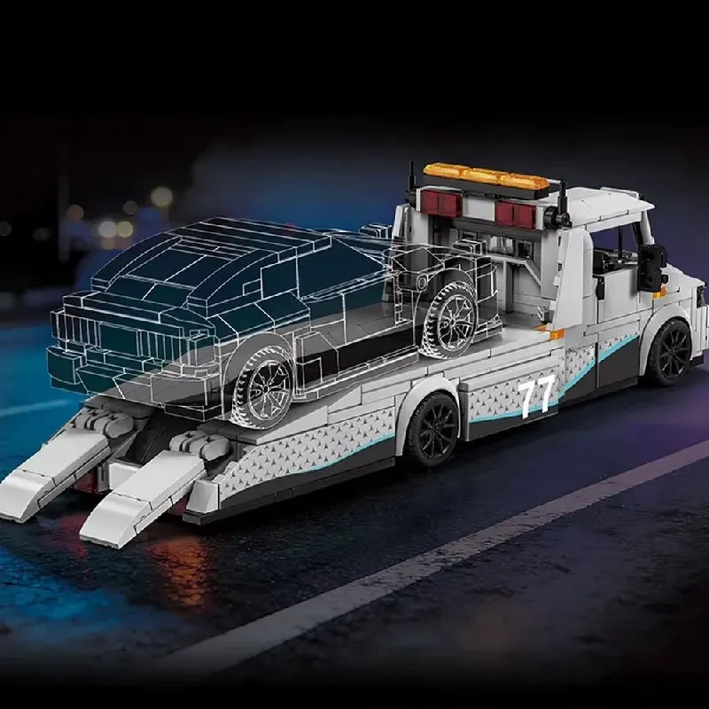 Tow Truck With Trailer made from Building Blocks Kit