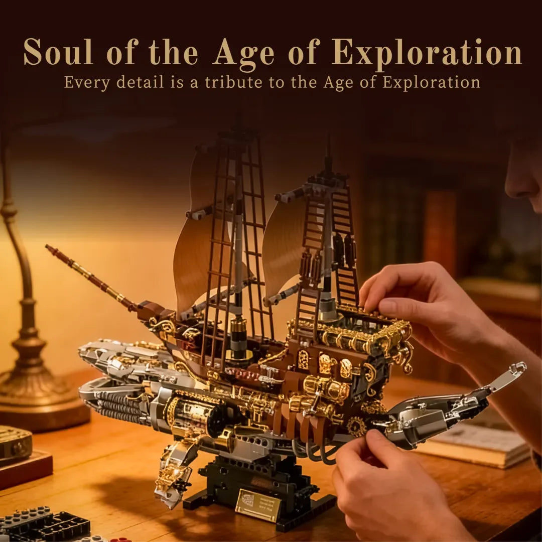 Vintage Steam Whale Ship building blocks dimensions 55 x 24.6 x 43.3 cm – 1979-piece steampunk sailing ship whale hybrid – Power Brickz