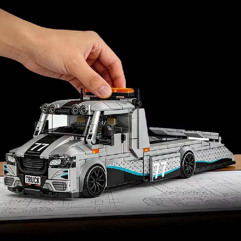 Tow Truck With Trailer made from Building Blocks Kit