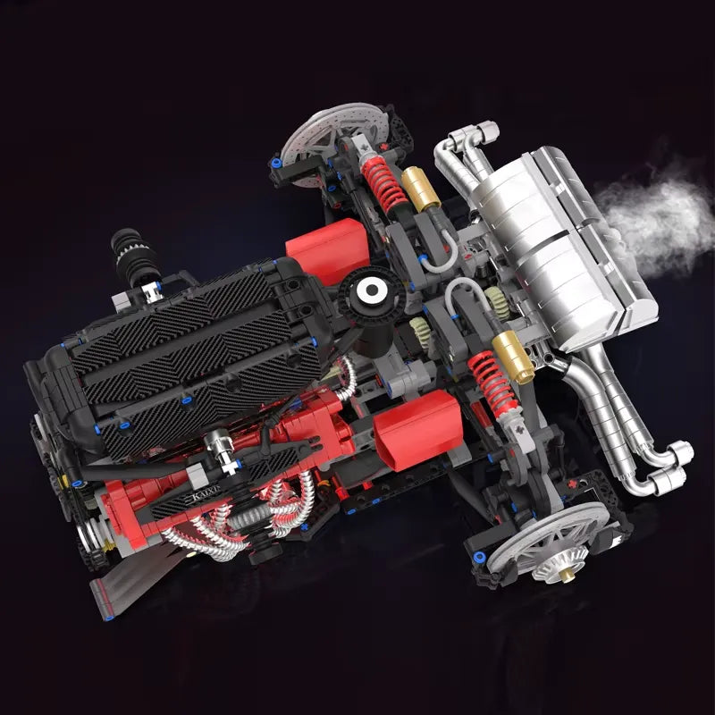 Motorized Italian V12 Powertrain made from Building Blocks Kit