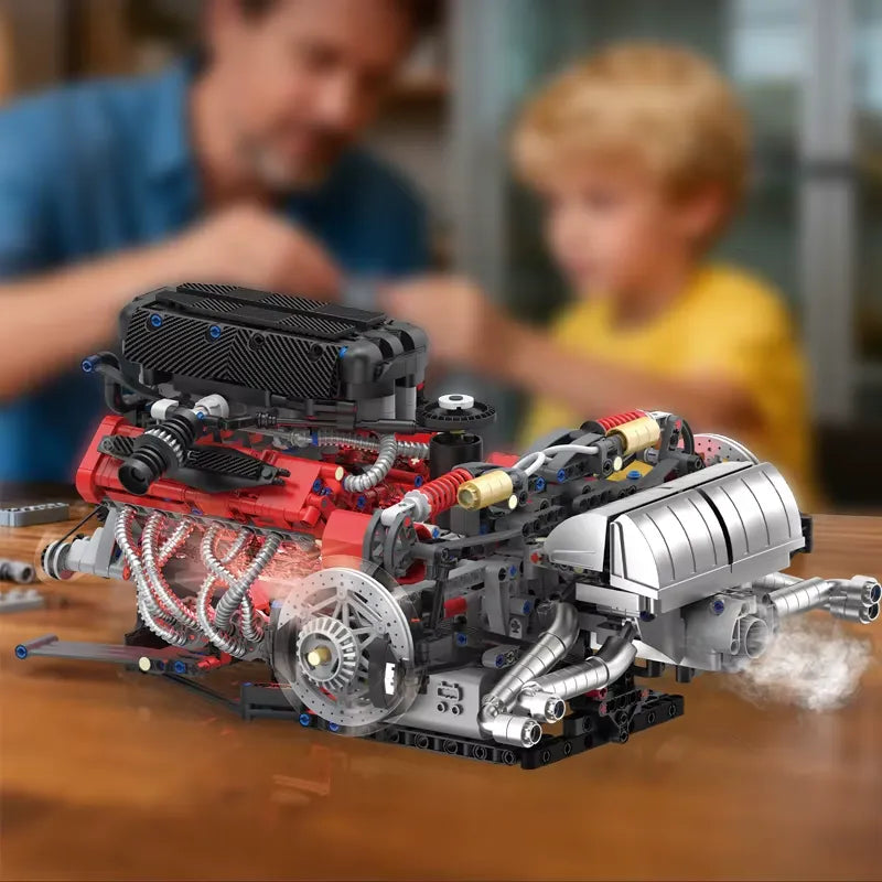Motorized Italian V12 Powertrain made from Building Blocks Kit