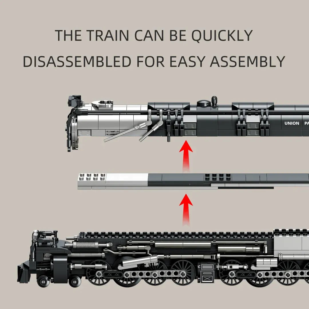 Union Pacific Big Boy 4012 steam train building blocks set 1277 pieces – 52.6 cm brick-built locomotive with Waiting Hall station diorama on track base – Power Brickz