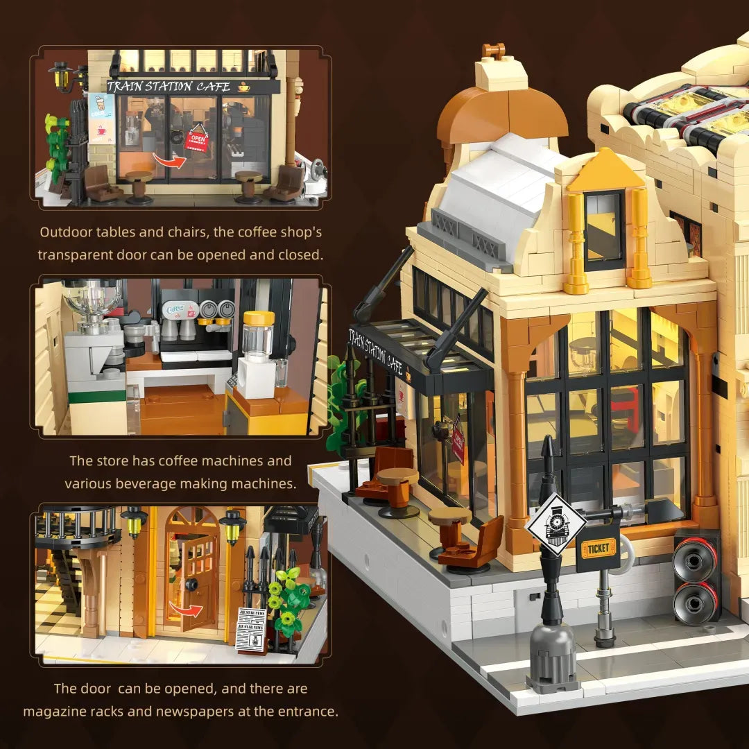 The Vintage Steam Train Station made from building blocks