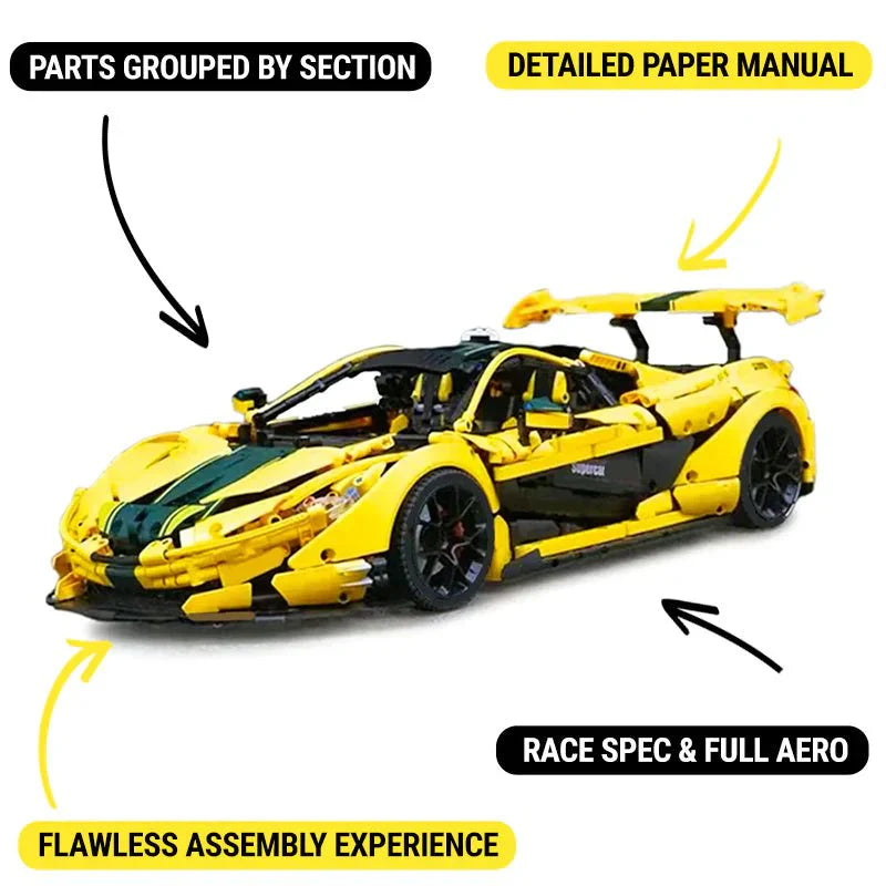 Track-Only Hypercar P1 GTR Yellow - Building Blocks Set | Power Brickz
